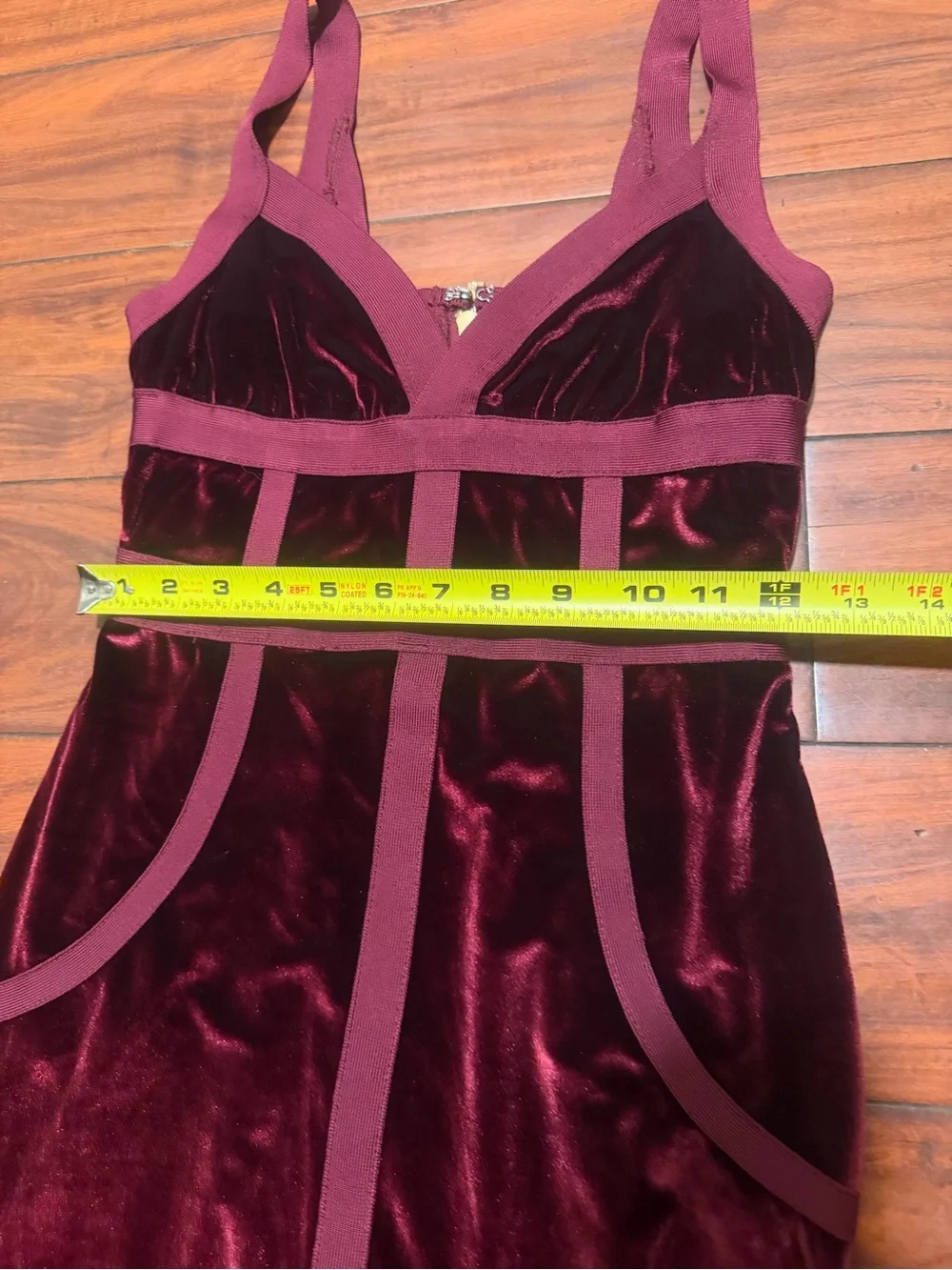 House of CB Burgundy Velvet Structured Bodycon Mini Dress - Picture 4 of 10
